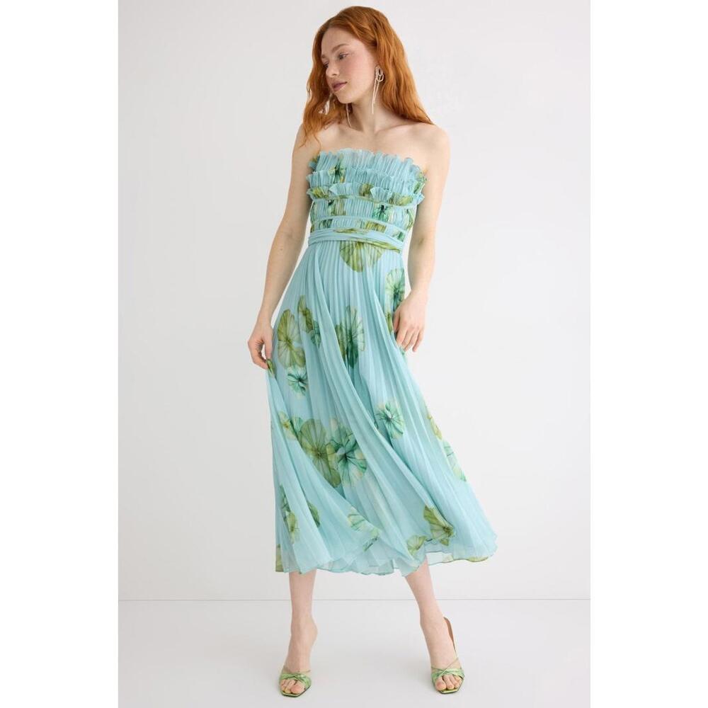 AMUR Blue Cathy Midi Dress Size 10 with Discoloration